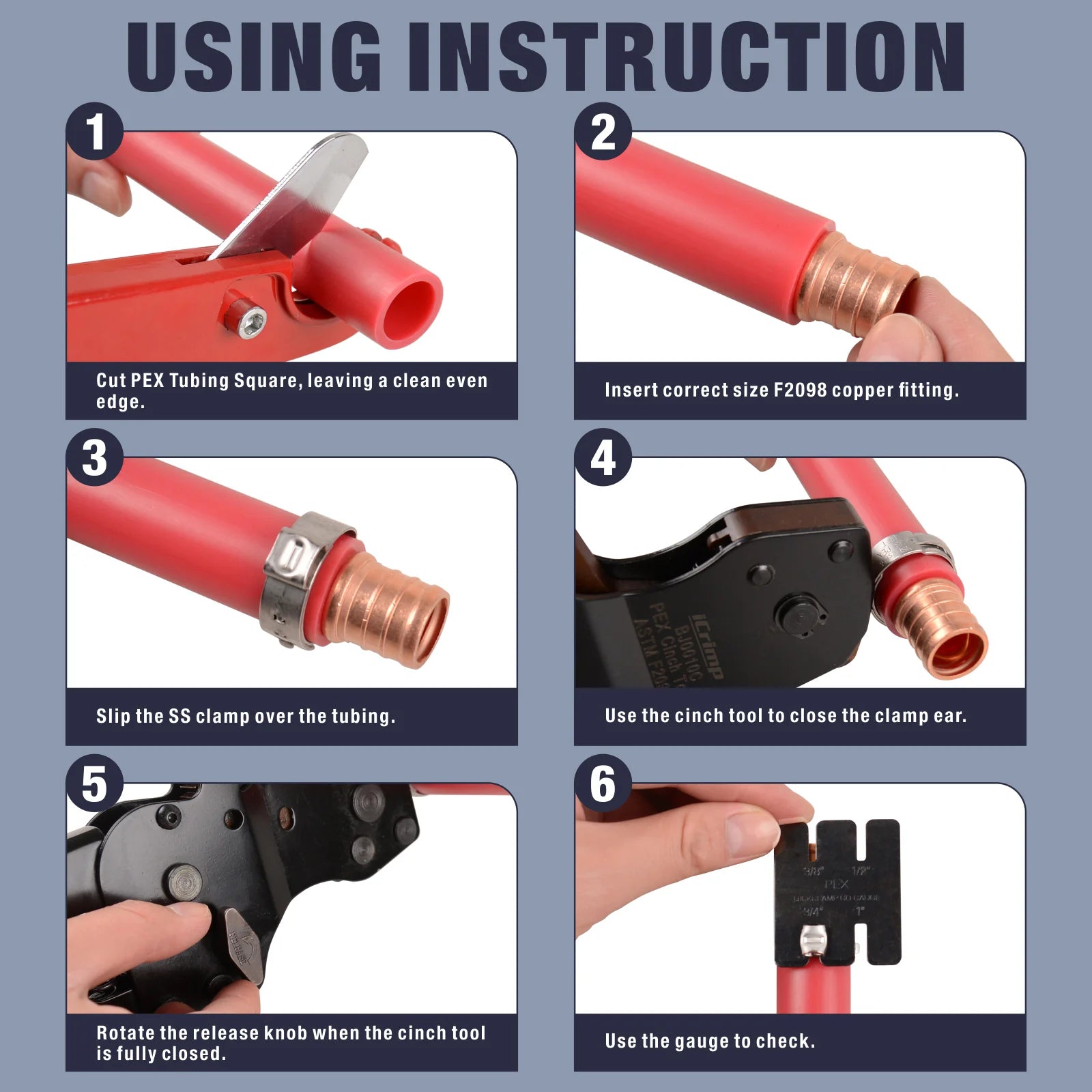 One-Handed Ratchet PEX Clamp Tool for 3/8