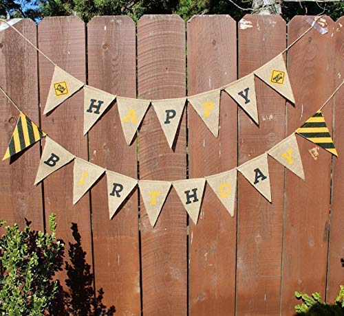Happy Birthday Burlap Banner Pennants - Pre-Assembled Construction Zone Party Decor for Boys, Girls & Adults | Perfect for Construction Themed Birthday Parties, Baby Showers & Work Celebrations