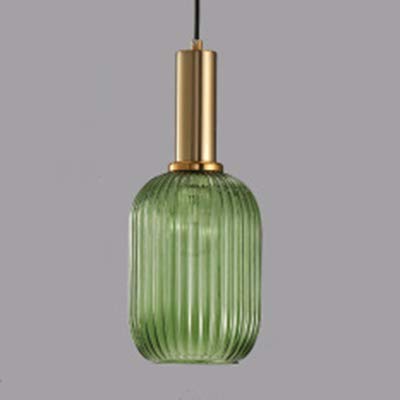 LITFAD Modern Brass Ribbed Glass Geometric Hanging Pendant Light - Single Bulb Ceiling Fixture for Hallway, Dining Room, Bar, Restaurant & Bedroom Decor | Energy-Efficient Lighting Solution for Home & Commercial Spaces