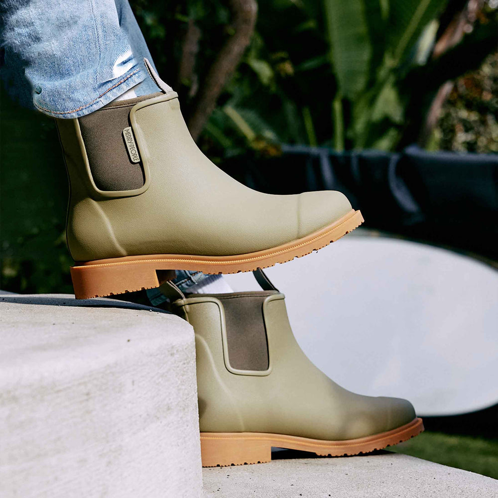 Merry People Bobbi Rain Boots in Khaki Green - Waterproof Women's Chelsea Boots for Rainy Days & Outdoor Adventures