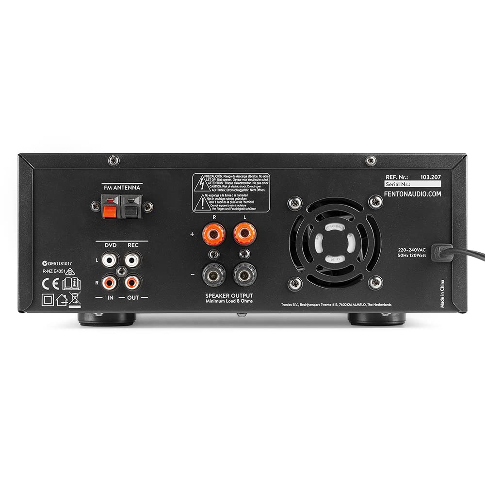 Skytec Black Bookshelf Stereo Speakers & Fenton AV120FM-BT Bluetooth Amplifier Set - Wireless HiFi Audio System with Wall Mount, USB, AUX, FM Radio | Perfect for Home Theater, Gaming & Music Listening