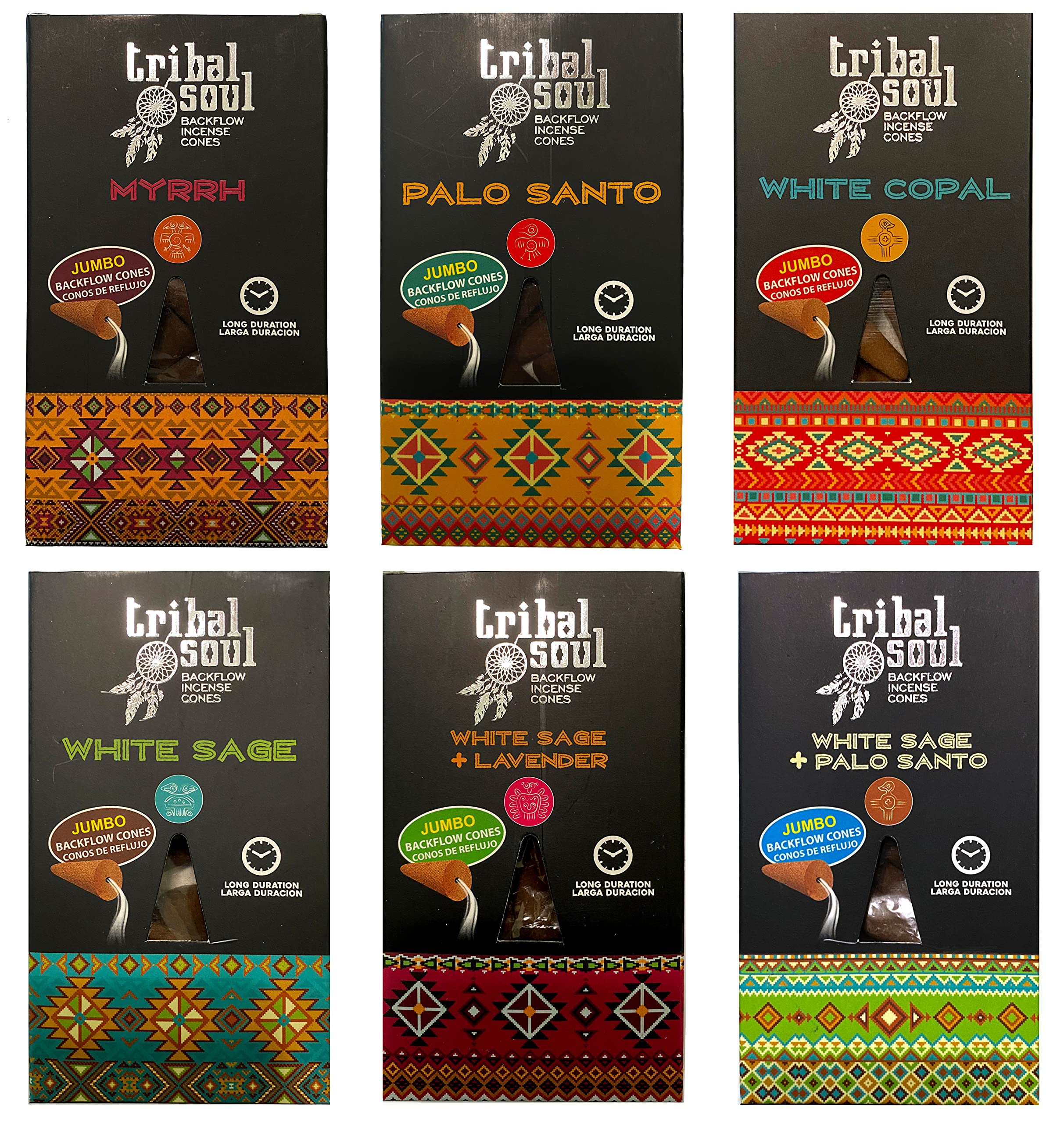 Tribal Soul Backflow Incense Cones - 60 Jumbo Cones (6 Scents Sampler, 10 Cones per Box) for Meditation, Yoga, Aromatherapy & Home Relaxation
