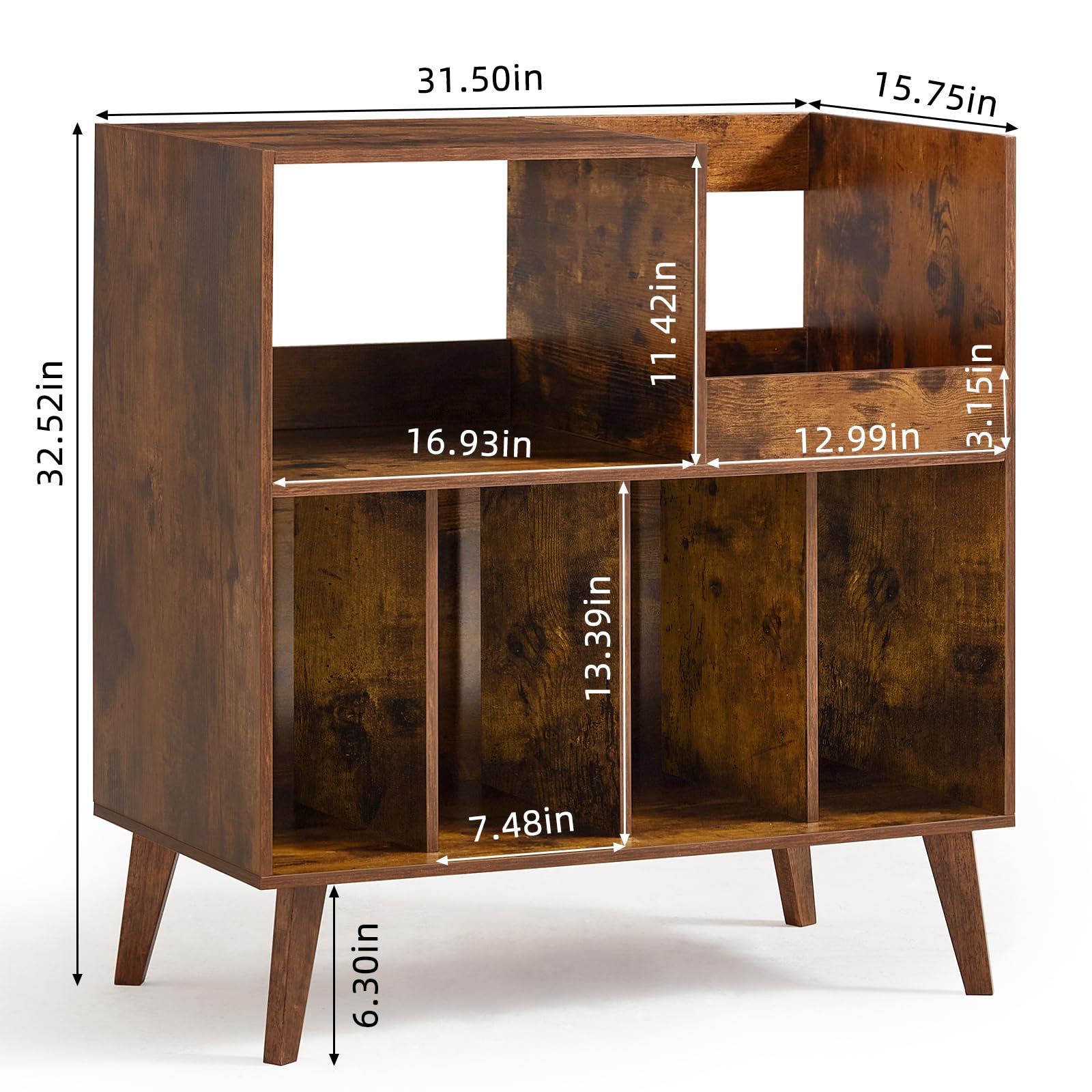 LELELINKY Large Wooden Record Player Stand with Storage - Holds 300 Vinyl Albums, Turntable Display Shelf for Living Room & Music Room - Perfect for Vinyl Collectors & Audiophiles (Brown)