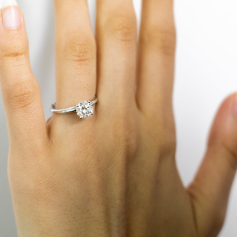 14K White Gold 1 Carat Round Brilliant Cut Diamond Solitaire Engagement Ring with Knife Edge Band - Perfect for Proposals, Weddings & Anniversary Gifts