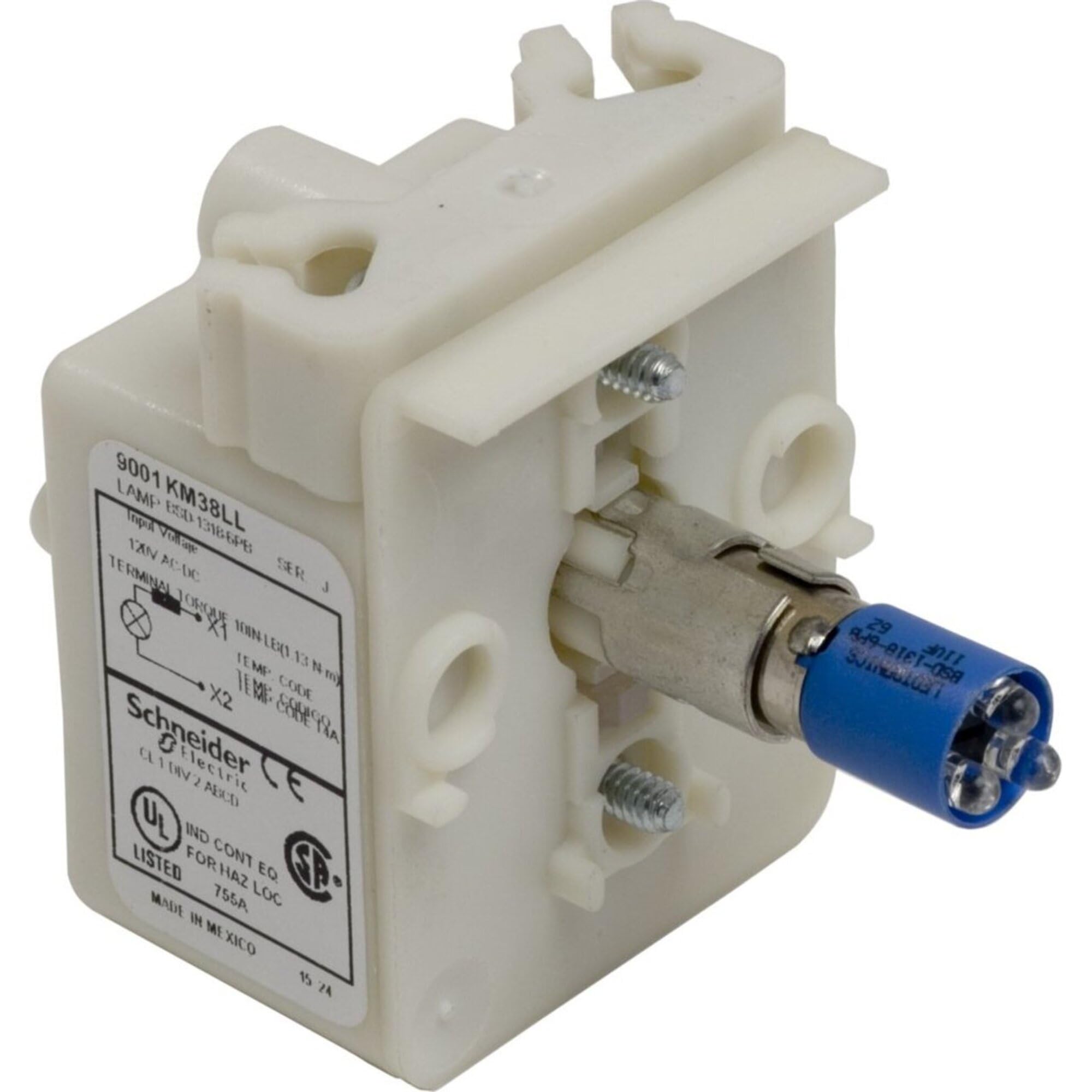 Schneider Electric 9001KM38LL Blue LED Lamp Module with Bulb - 120V AC/DC Voltage - Ideal for Industrial Control Panels & Automation Systems