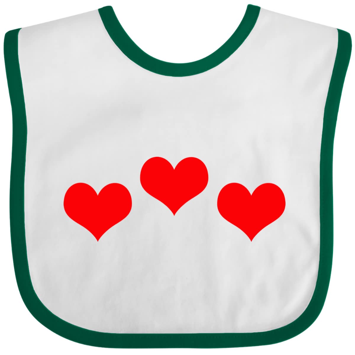 Inktastic 3 Red Hearts Baby Bib - Soft Cotton Drool Bibs for Infants & Toddlers - Perfect for Feeding, Teething & Playtime
