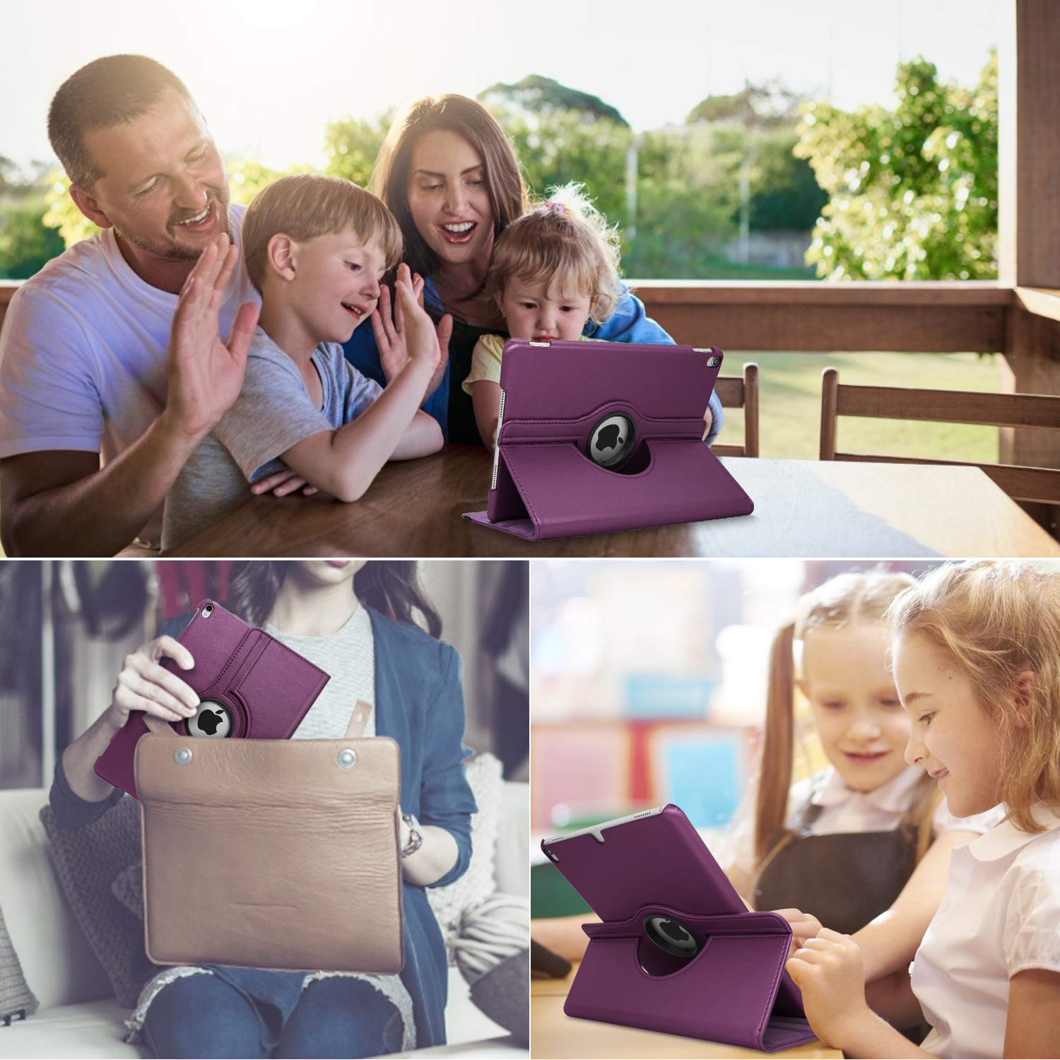 Premium 360° Rotating Leather Case for iPad Air 2 - Multi-Angle Stand with Auto Sleep/Wake | Full Body Protection | Purple | Perfect for Work, Travel & Entertainment