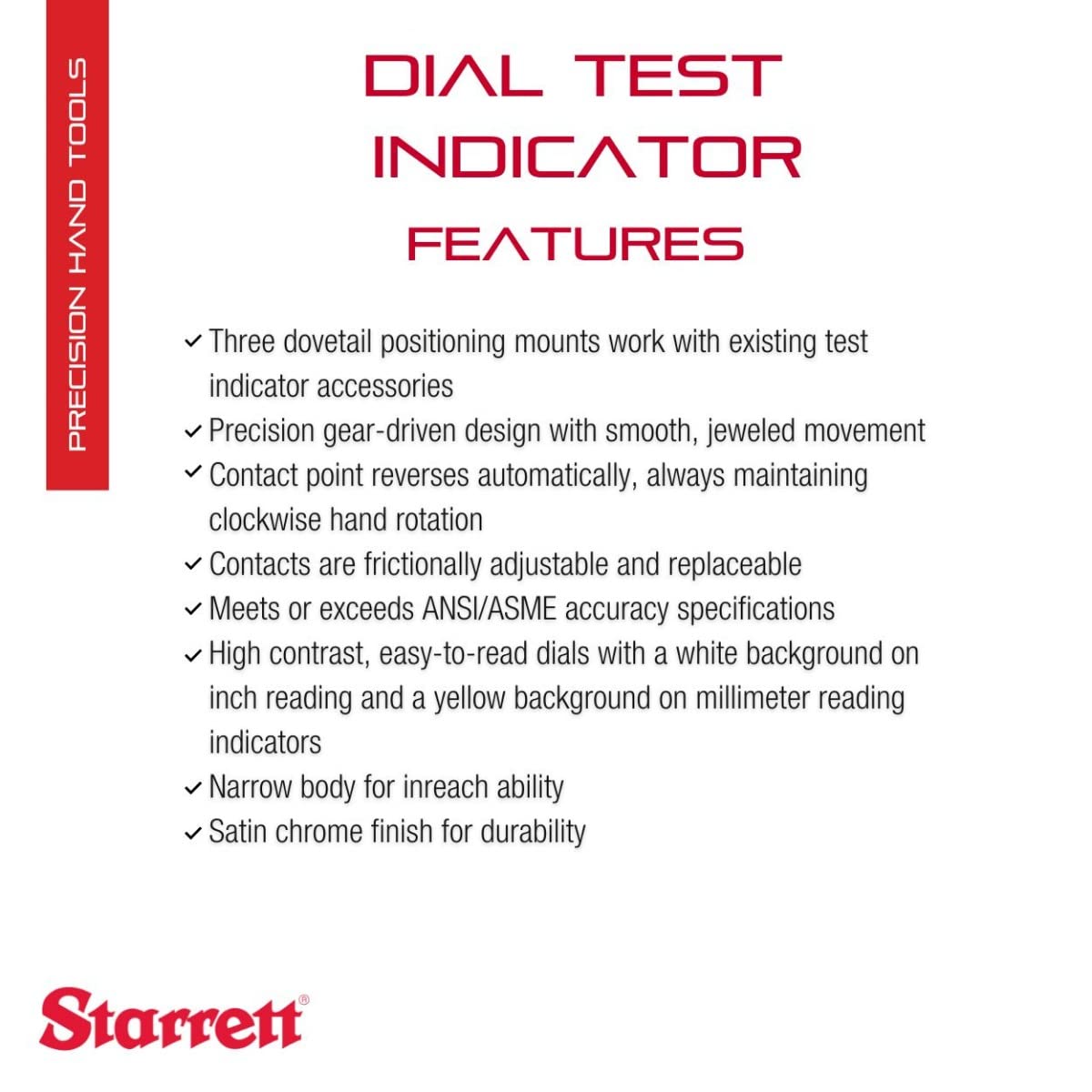 Starrett 3909MAC Dial Test Indicator with Dovetail Mount - 40mm Yellow Dial Face, 0.8mm Range, 0.01mm Graduations - Precision Measuring Tool for Machining, Engineering & Metalworking - Includes Accessories & Protective Case