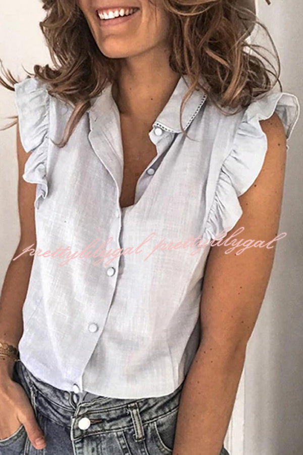 Stylish Solid Color Short Sleeve Ruffle Button Front Shirt for Women - Perfect for Casual Outings, Office Wear & Summer Fashion