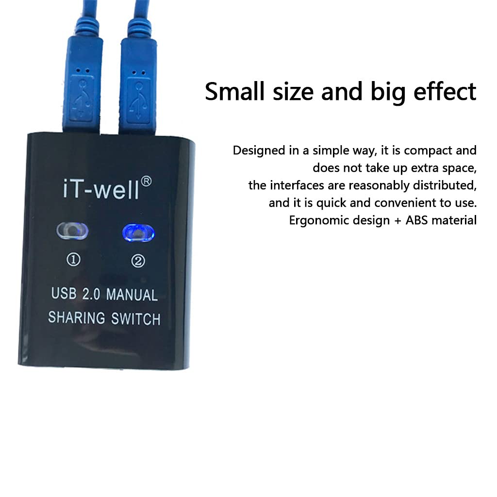 Heylulu USB Switch Selector 2-Port KVM Adapter - Share 1 USB Device Between 2 Computers for Printer, Keyboard & Mouse - USB Printer Sharing Converter (Black) - Perfect for Home Office & Multi-PC Workstations