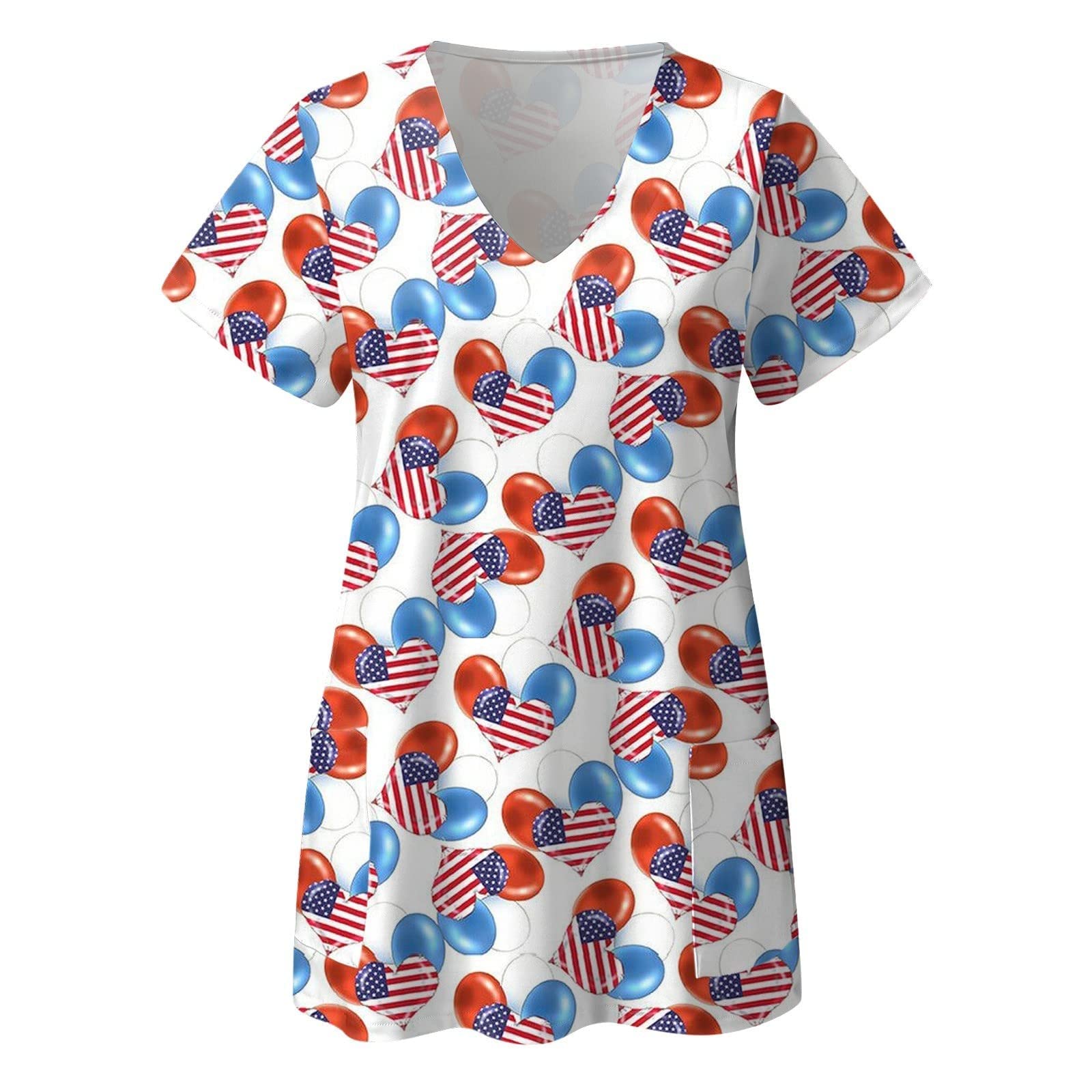 Women's Stretchy Plus Size Scrub Short Sleeve Tops - Cute Printed Work Uniform & Casual Summer Blouse - Comfortable Workwear for Nurses, Medical Staff & Healthcare Professionals