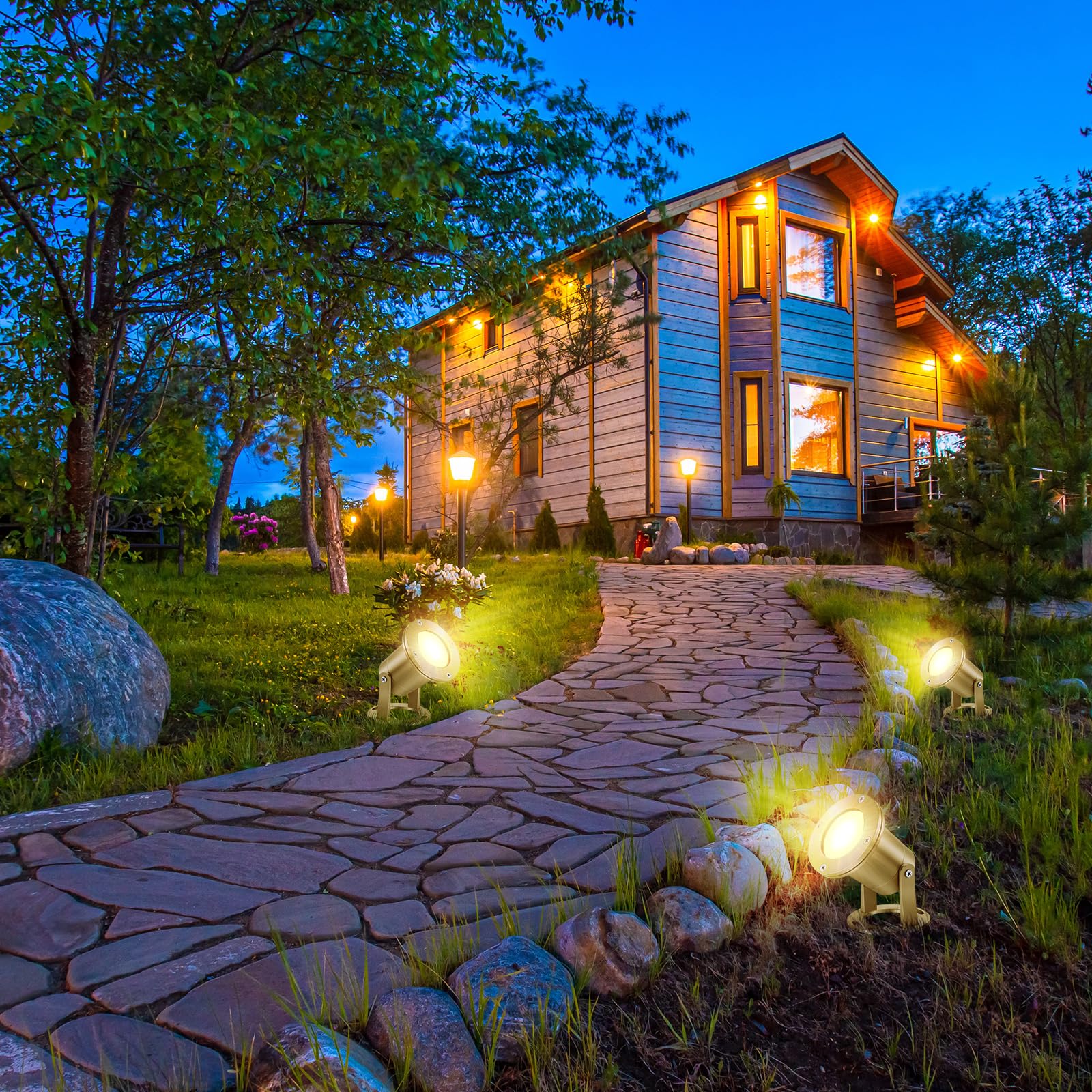 4 Pcs Solid Brass Waterproof LED Underwater Pond Lights - 7W MR16 Bulb Submersible Lights for Pools, Fountains & Outdoor Water Features - Durable, Watertight Brass Color Lighting for Gardens & Landscapes
