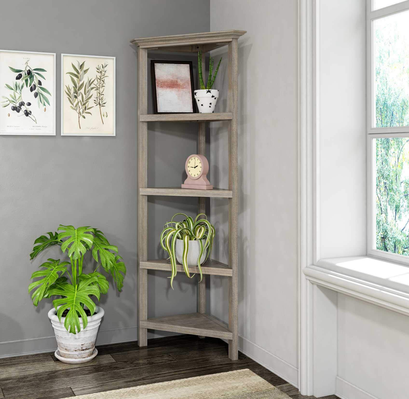 HomeRoots 60 Inch Tall Bookcase with 2 Adjustable Shelves - Washed Grey Wooden Bookshelf for Living Room, Bedroom, Office Storage & Organization