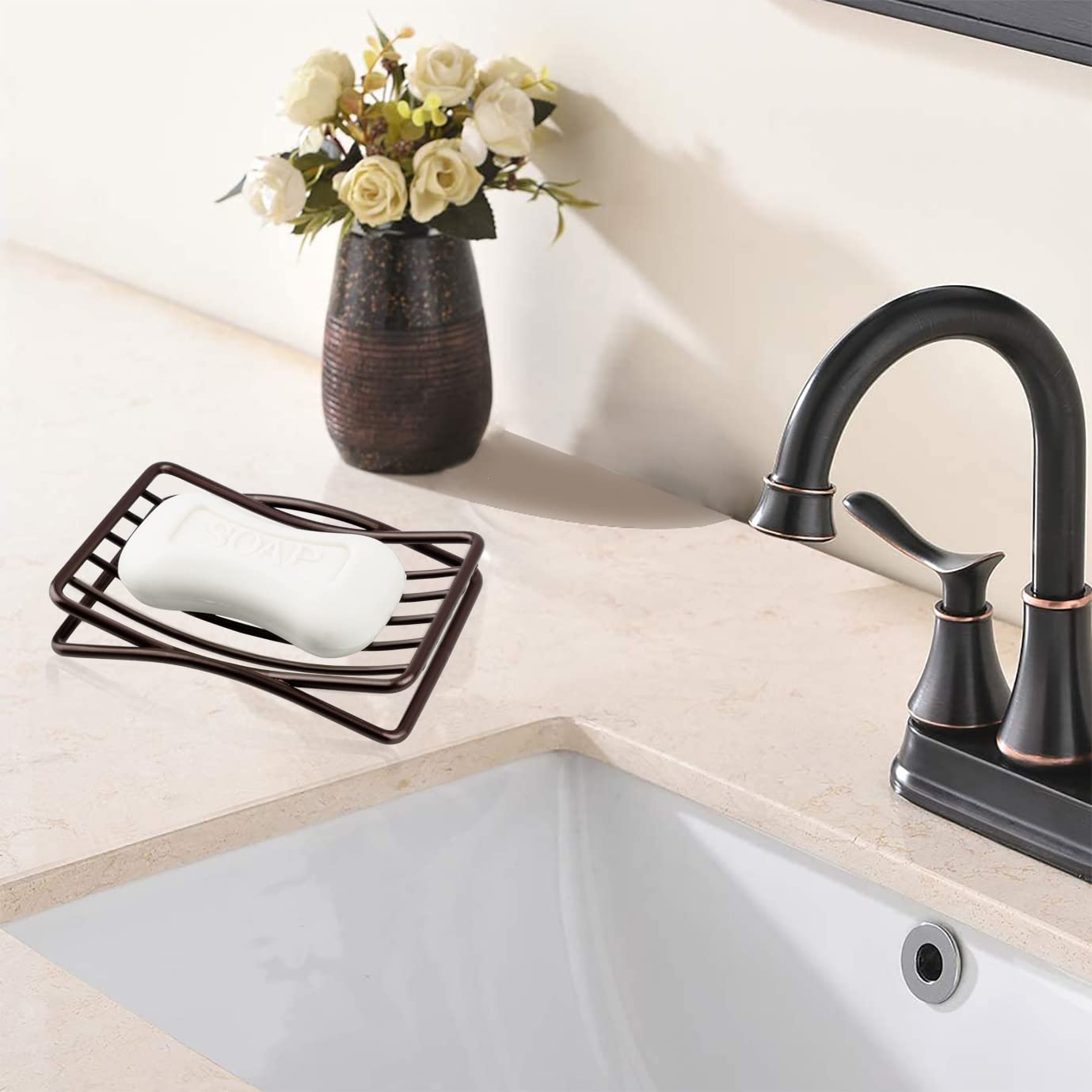 Stainless Steel Soap Dish Holder for Shower, Bathroom & Kitchen - Self Draining Soap Tray with Quick Dry Design - Bronze Bath Accessory for Sink, Bathtub & Countertop Organization