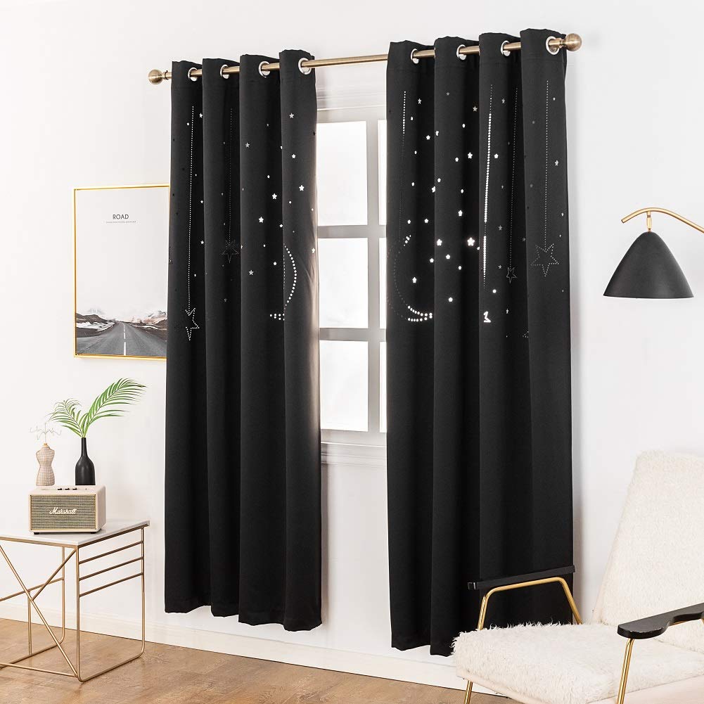Blackout Curtains for Kids Room - MANGATA CASA Galaxy Themed Moon & Star Nursery Window Drapes (52x96 Inch, 2 Panels, Black) | Perfect for Baby's Bedroom, Daytime Naps & Light Blocking
