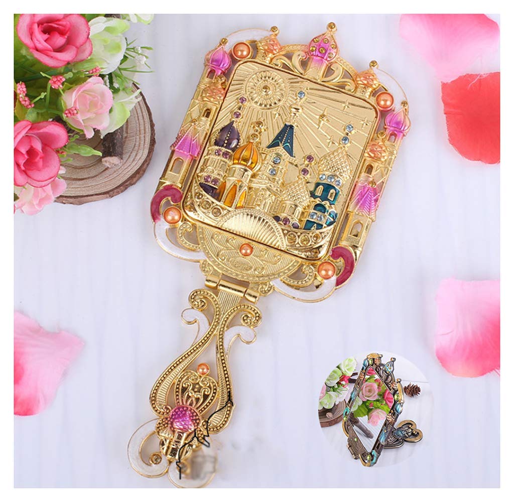Vintage Square Handheld Makeup Mirror - Gold Retro Vanity Mirror for Women, Perfect Gift for Girlfriend & Mother | Portable Dresser Mirror for Home, Travel & Salon Use