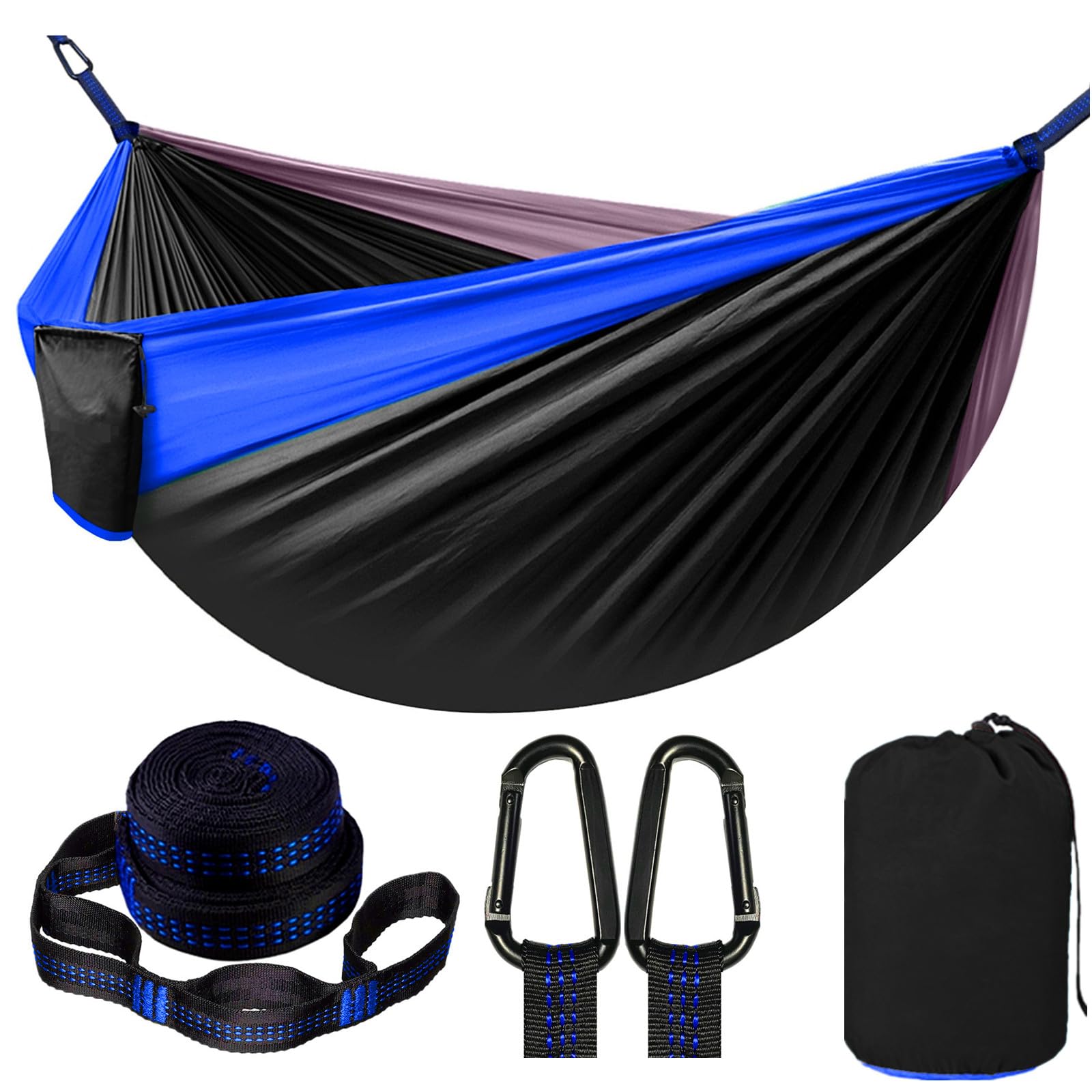 Double Camping Hammock with 2 Tree Straps (16+2 Loops) - 210T Nylon Parachute Portable Lightweight Hammock for 2 Persons - Perfect for Backpacking, Hiking, Beach, Travel, Backyard & Outdoor Adventures