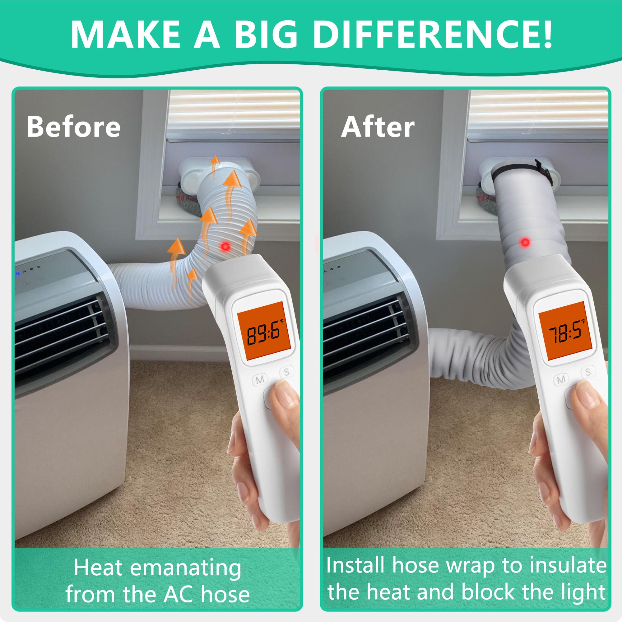 2 Packs Portable Air Conditioner Hose Cover - Insulated AC Hose Duct Vent Sleeve for 5