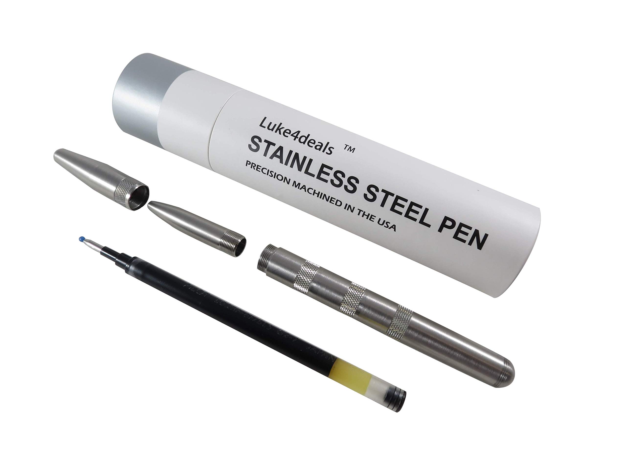Premium Stainless Steel Ballpoint Pen - Machined Fine Point Gel Ink Pen, USA Made, Durable Pocket Pen for Office, Business, Gifts & Everyday Writing (Stainless Steel)