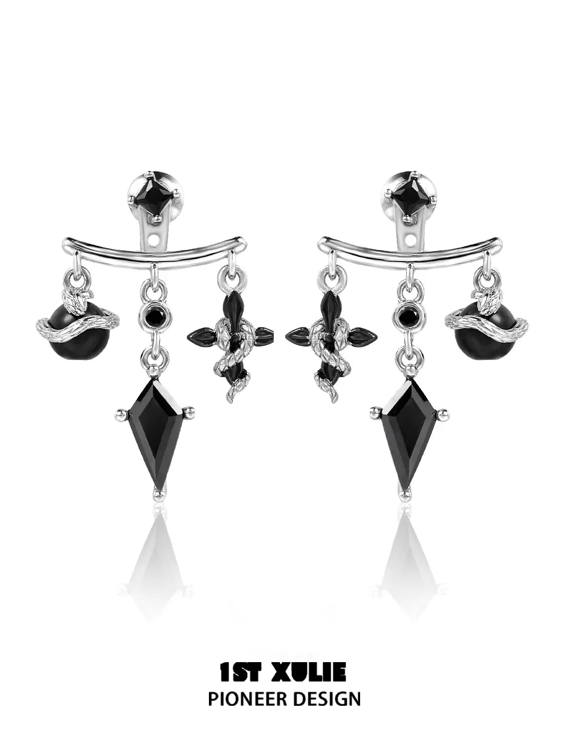 18k Platinum Plated Snake Bite White & Black Serpent Stud Earrings for Women - Gothic Punk Jewelry for Parties, Concerts and Night Out