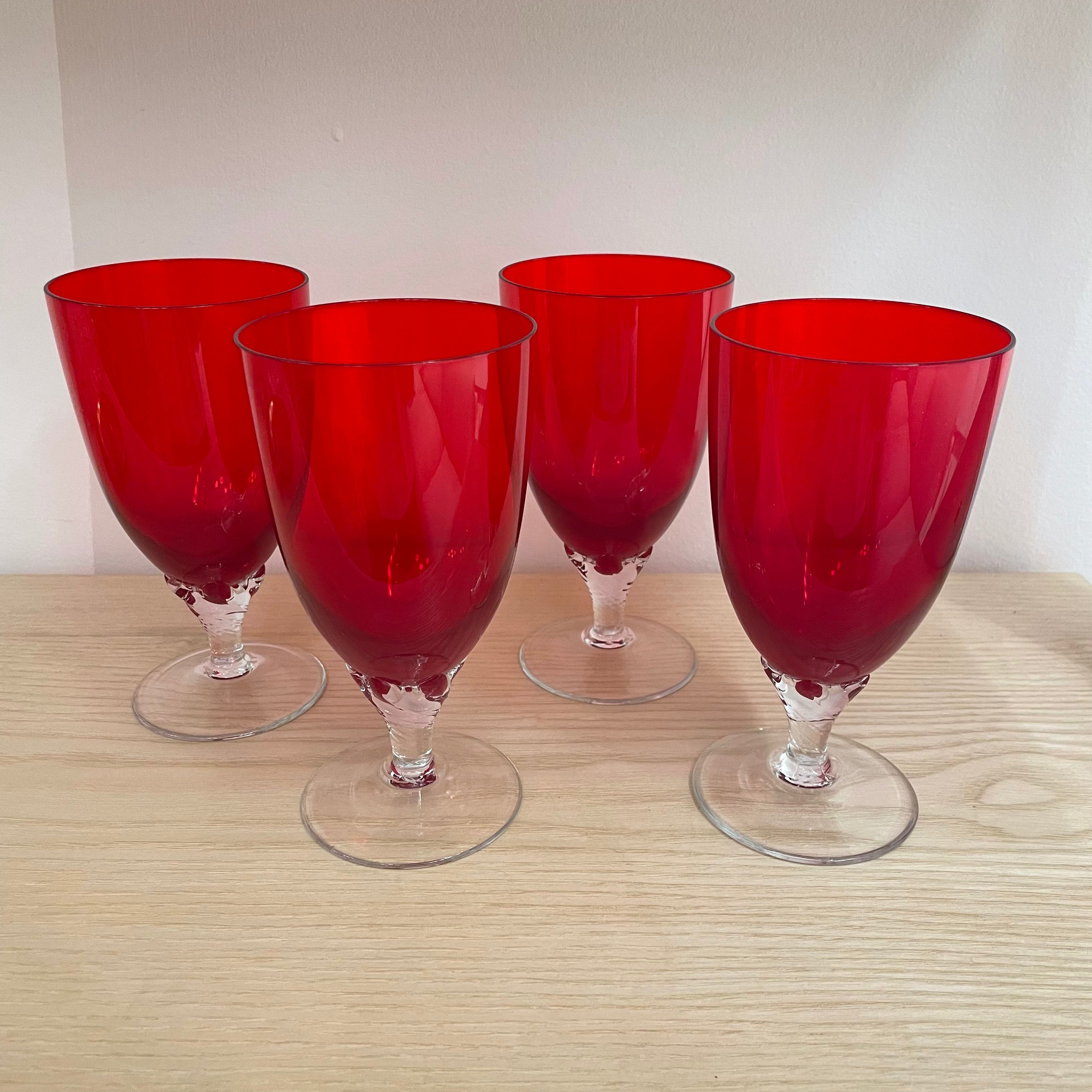 Premium Ruby Red Chalice Wine Glasses Set of 4 - Elegant Stemware for Wine Tasting, Parties & Special Occasions