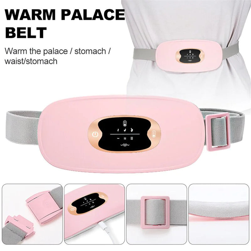Electric Heating Menstrual Pad Belt with Vibration & Heat Therapy - Period Pain Relief for Women - Comfortable Cramp Relief at Home, Work or During Sleep