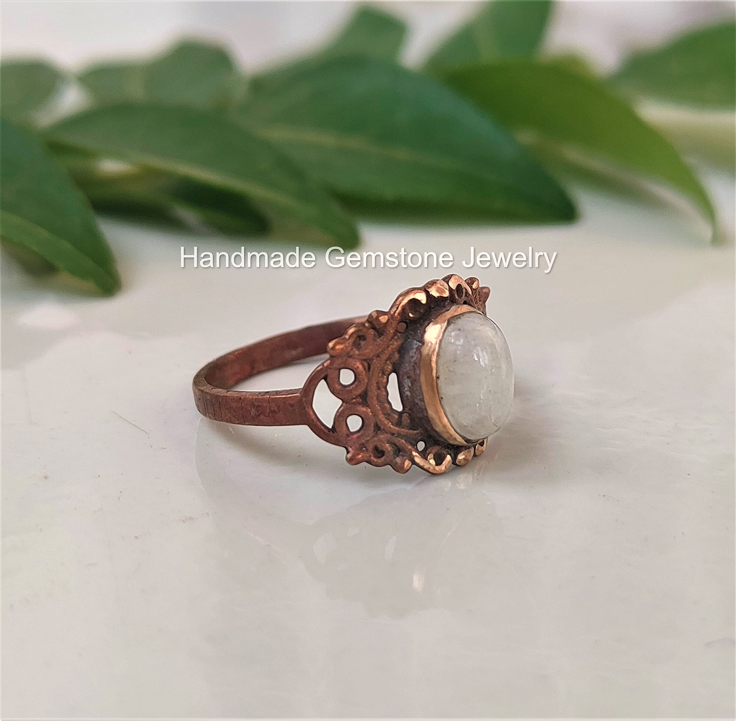 Natural Moonstone Ring - Blue Flash Rose Gold Filled Jewelry | Handmade Boho Princess Ring | Perfect for Weddings, Date Nights & Spiritual Healing