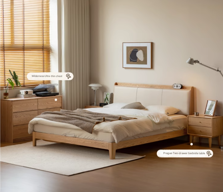 Solid Oak Wood Modern Minimalist Bed Frame - Durable & Stylish for Bedroom, Guest Room, or Studio Apartment
