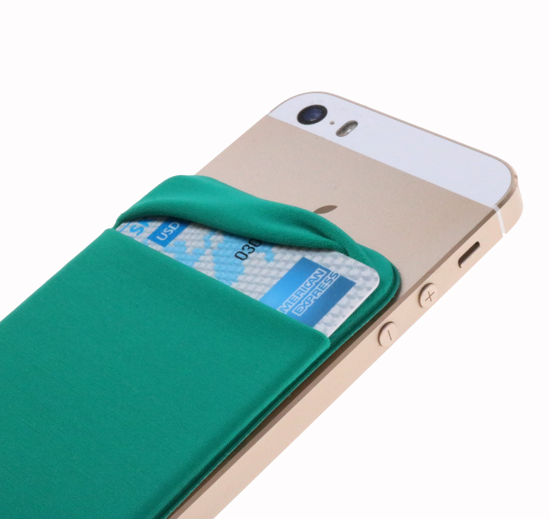 Secure Stick-On Wallet Case with 3M Adhesive - Slim Lycra Spandex Credit Card Holder for iPhone 6, Samsung Galaxy & Smartphones | Discreet ID Storage | Perfect for Travel, Gym & Everyday Use (Green)