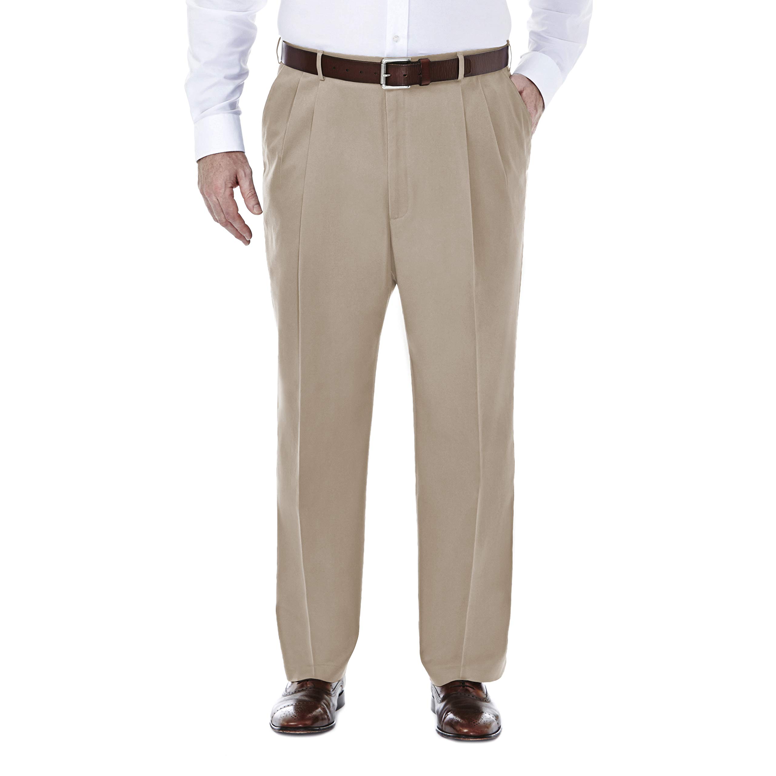 Haggar Men's Premium No Iron Khaki Pants - Wrinkle-Free Comfort Fit for Office & Travel - Regular, Big & Tall Sizes Available