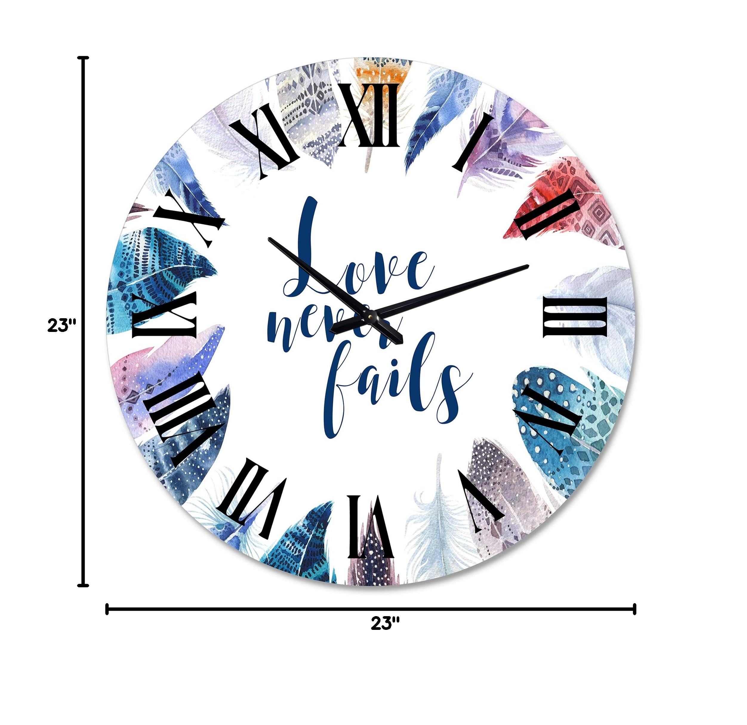 Bohemian Wall Clock with Feather Design & Inspirational Quote - Large Decorative Clock for Kitchen, Living Room, Bedroom - Perfect for Boho Home Decor & Gift Giving