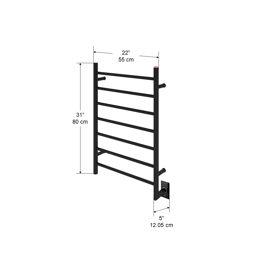Matte Black Hardwired 7-Bar Towel Warmer with Wall Timer - Bathroom Luxury for Spa, Hotel & Home Use