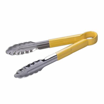 Premium 9-Inch Yellow Coated Utility Tongs for Cooking, Grilling & Serving - Non-Slip Kitchen Essentials for BBQ, Salad & Pasta