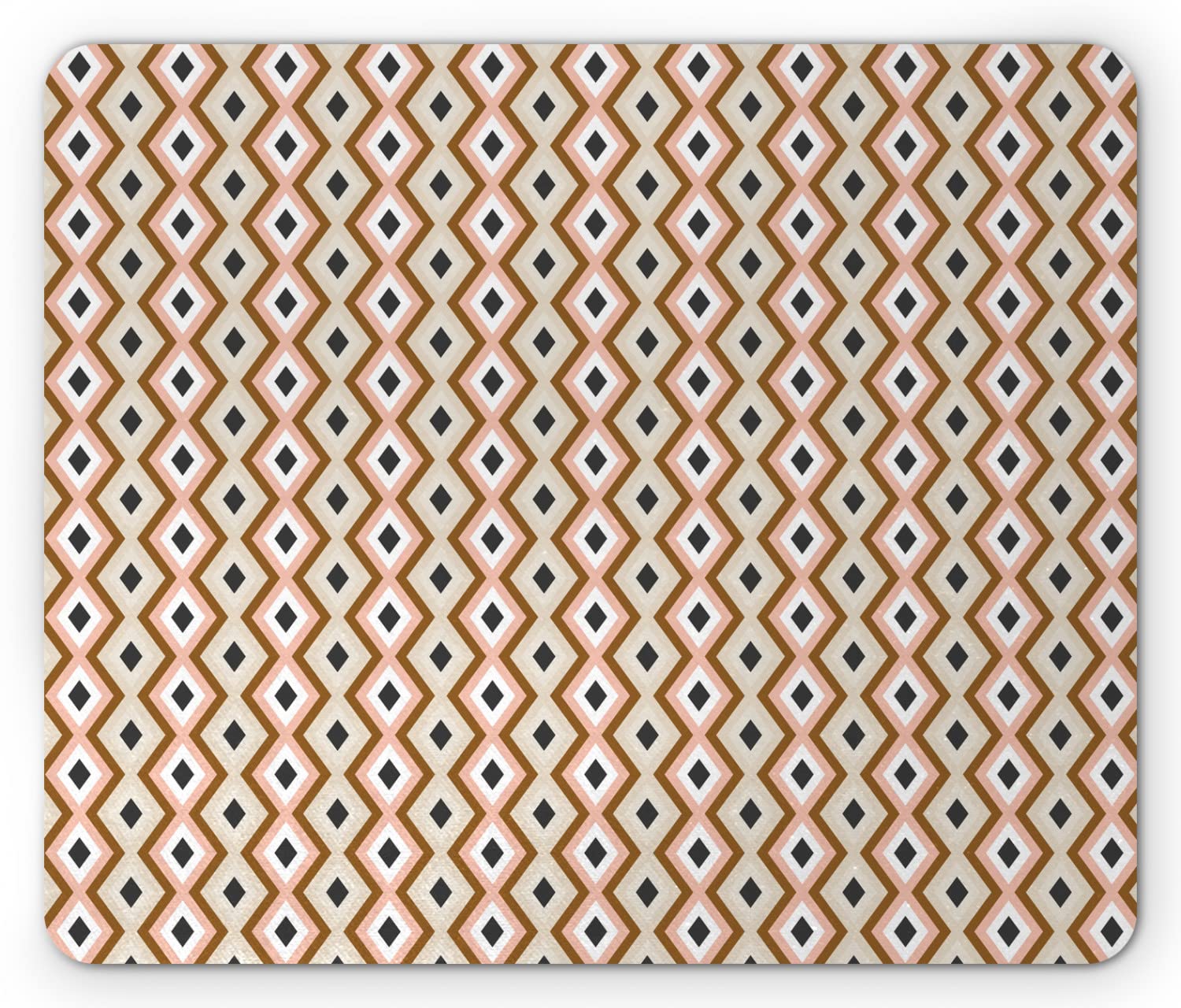 Ambesonne Abstract Mouse Pad - 70's Retro Rhombus Silhouette Design, Non-Slip Rubber Base, Standard Size Rectangle Mousepad for Office & Gaming (Multicolor)