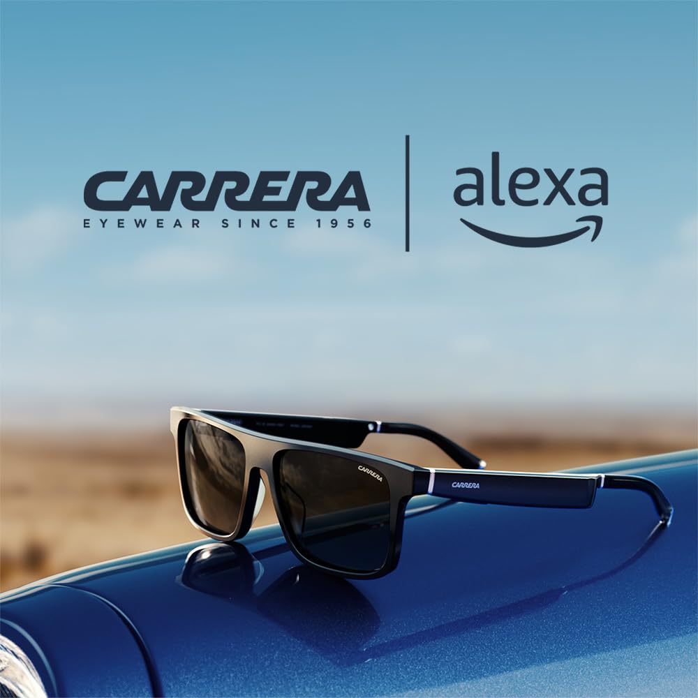 Carrera Smart Glasses with Alexa (2024 Newest Model) - Bluetooth Audio Sunglasses with Polarized Lenses, Square Sprinter Black Frames for Running, Cycling & Outdoor Activities