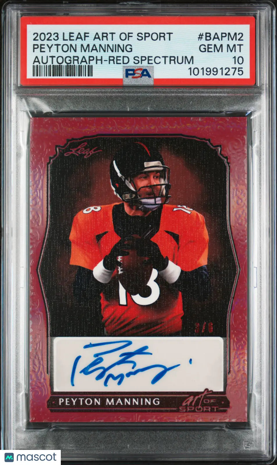 2023 Leaf Art of Sport Peyton Manning Red Spectrum Autograph PSA 10 /6 - Rare Football Trading Card for Collectors & Fans, Perfect for Display, Investment, and Gifting