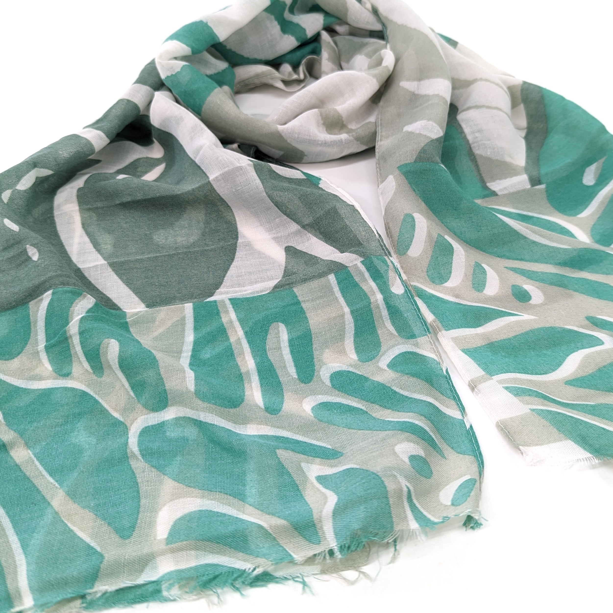 Abstract Lines & Leaves Pattern Scarf - Lightweight Fashion Accessory for Women - Perfect for Fall, Winter & Spring Outfits