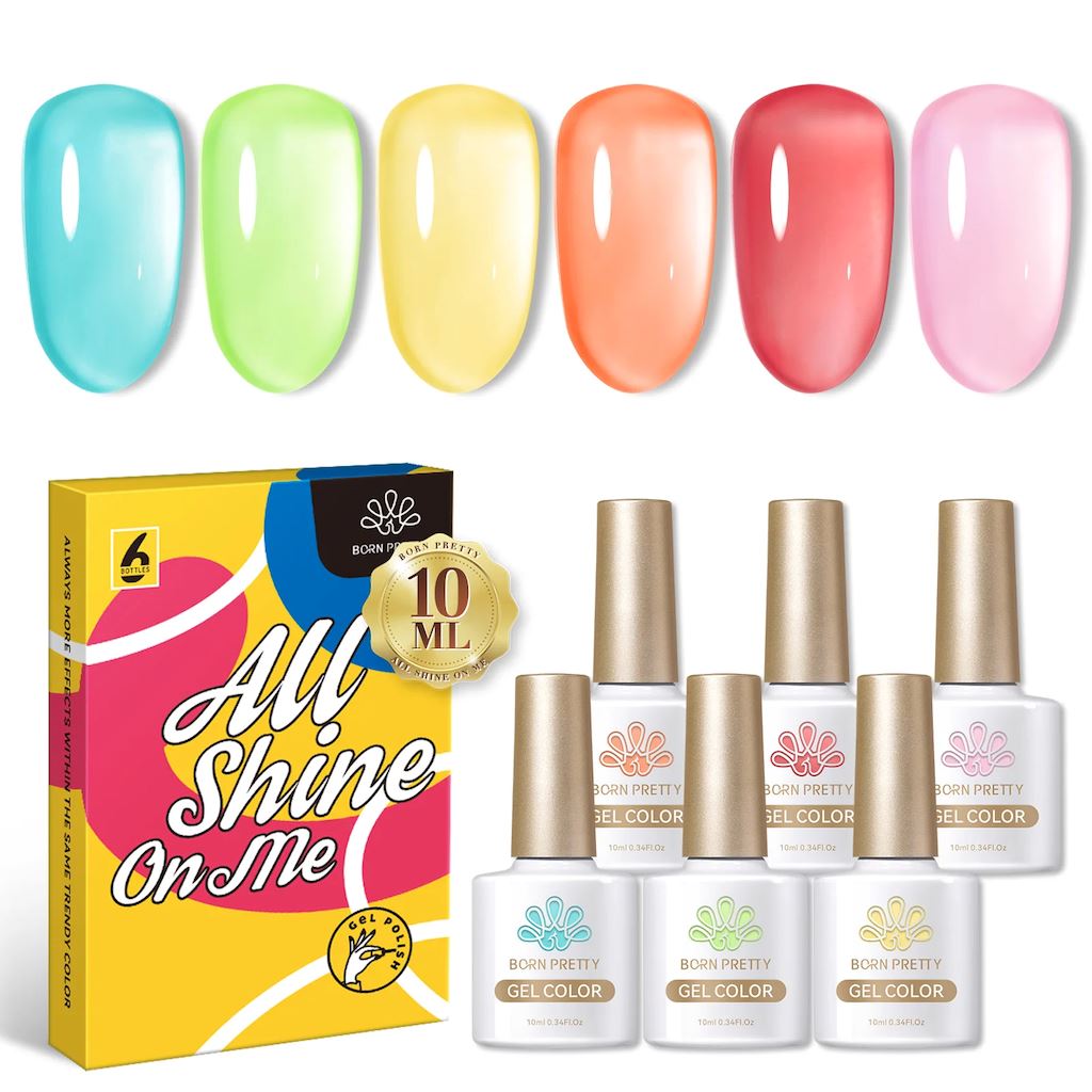 6 Colors Jelly Gel Nail Polish Set - Long Lasting UV LED Soak Off Gel Polish for Salon & Home Manicure - Perfect for Nail Art, French Tips & DIY Nail Designs