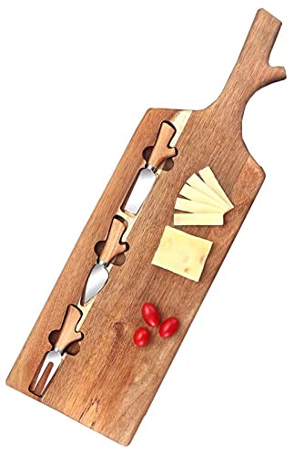 Premium Cheese Board Set with 4 Stainless Steel Knives - Charcuterie Platter Serving Tray for Weddings, Birthdays, Christmas & Housewarming Gifts - Perfect for Entertaining, Wine Pairing & Charcuterie Nights