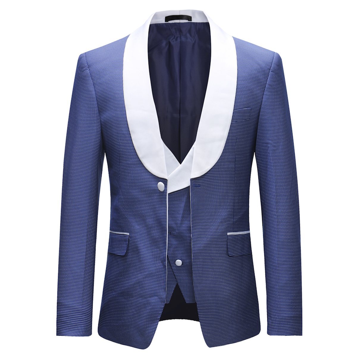 Boyland Men's Slim Fit White Tuxedo Suit with Wide Shawl Lapel - 1 Button Jacket, Vest & Trousers Set - Perfect for Prom, Weddings & Formal Events