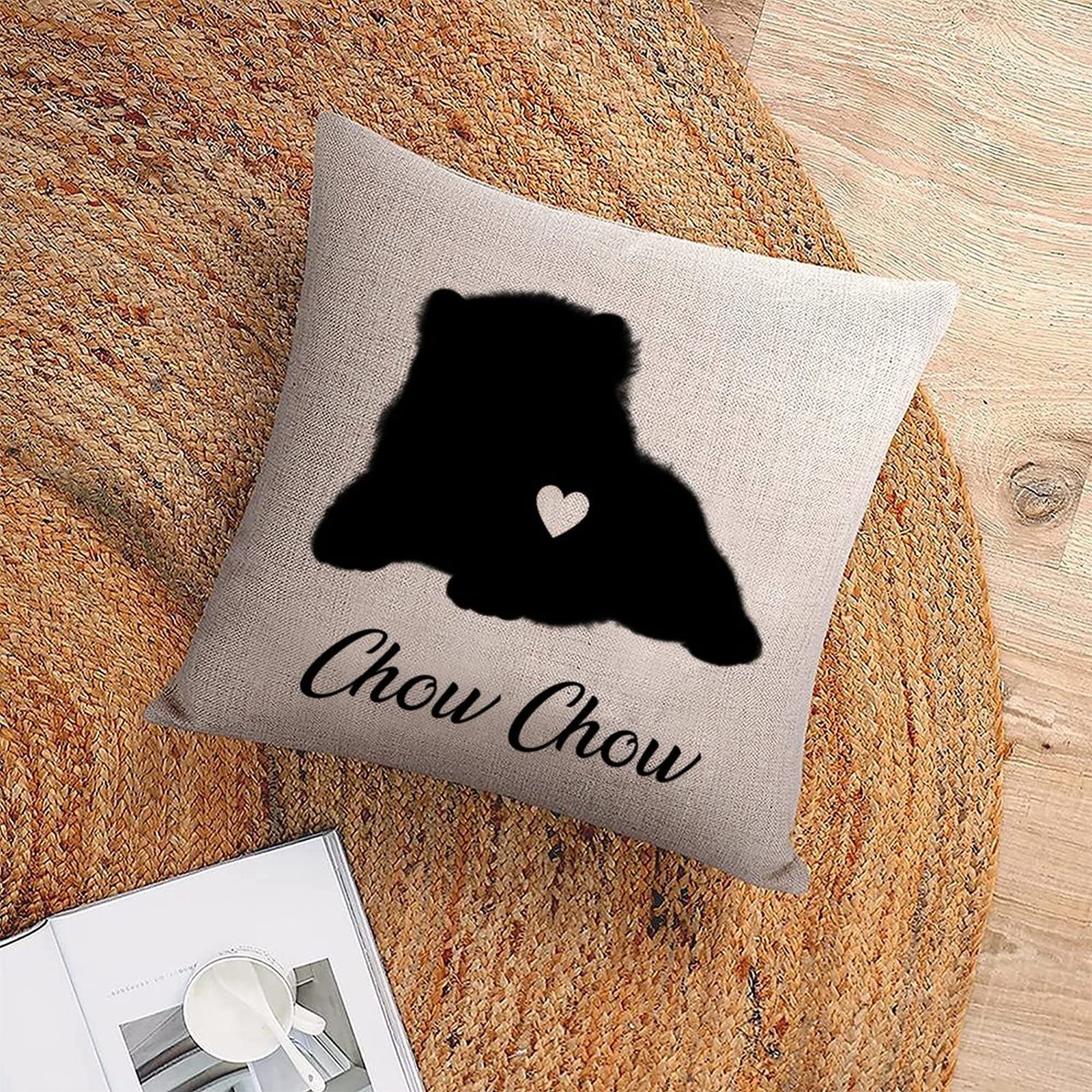 Funlucy Chow Chow Dog Throw Pillow Cover 16x16 Inches - Decorative Pet Pillow Case for Sofa, Couch, Bed & Car - Soft Cushion Cover for Home Decor & Gifts