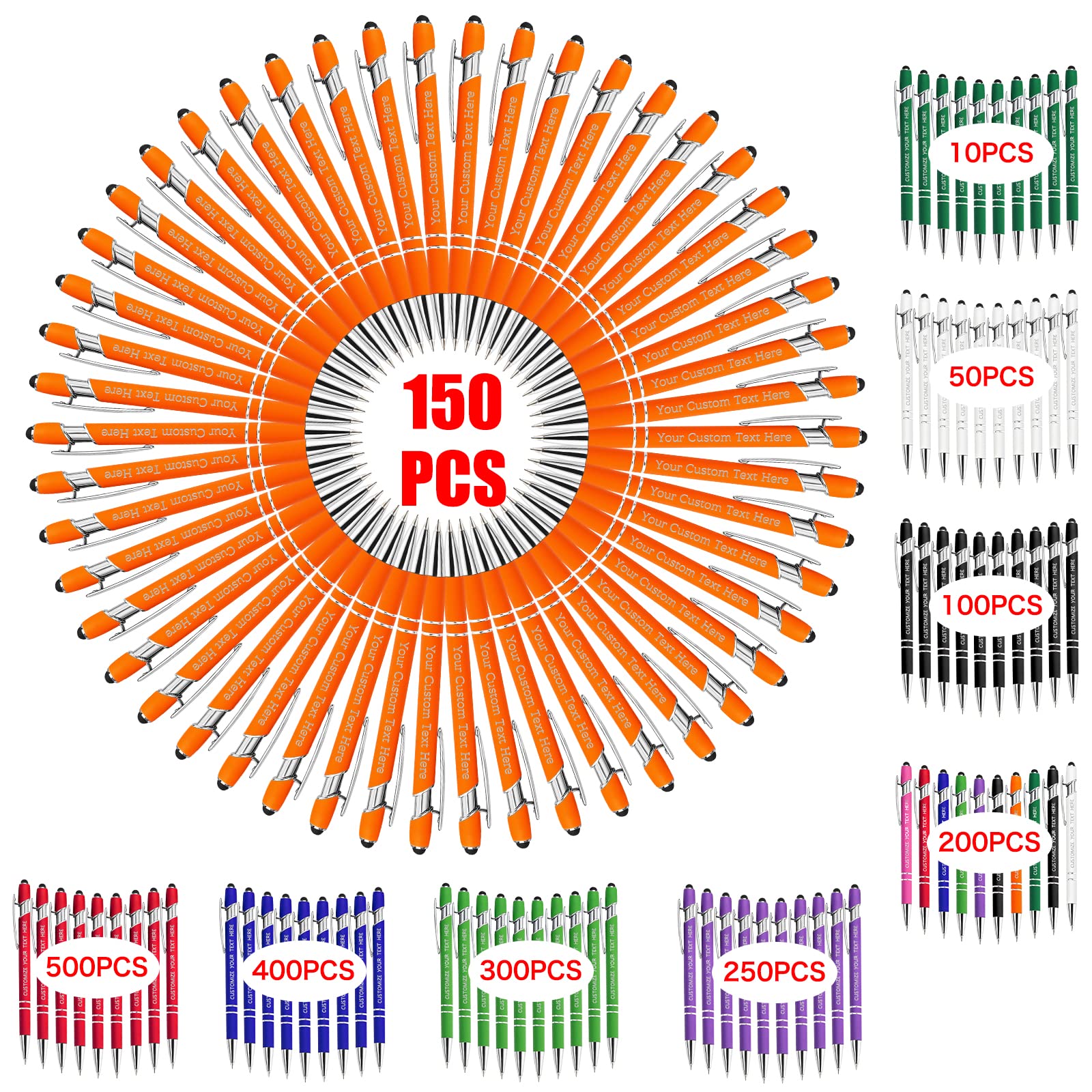 150 Custom Engraved Ballpoint Pens with Stylus - Bulk Personalized Pens for Business, Office & Promotions - Perfect Christmas, Anniversary & Graduation Gifts - Ideal for Corporate Events, Client Appreciation & Employee Rewards