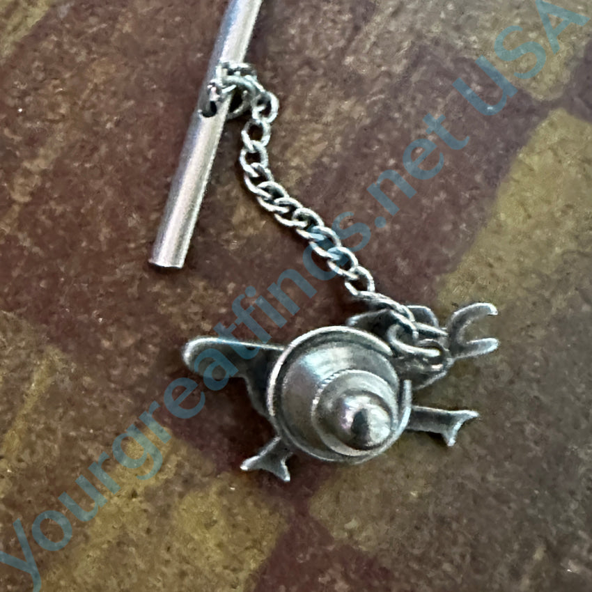 Vintage 1960s Zuni Sterling Silver Roadrunner Tie Tack - Authentic Native American Jewelry for Men, Perfect for Formal Attire & Western Style Outfits