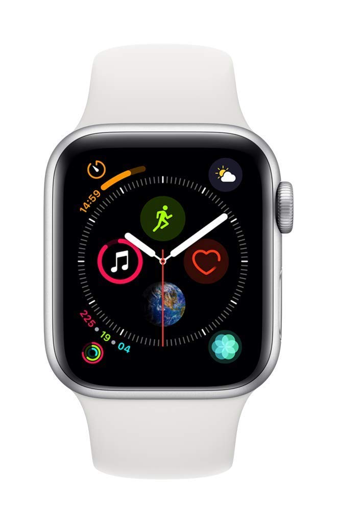 Refurbished Apple Watch Series 4 GPS + Cellular 44mm - Silver Aluminum Case with White Sport Band | Smart Fitness Tracker, Heart Rate Monitor & Waterproof Smartwatch for Running, Swimming & Daily Use