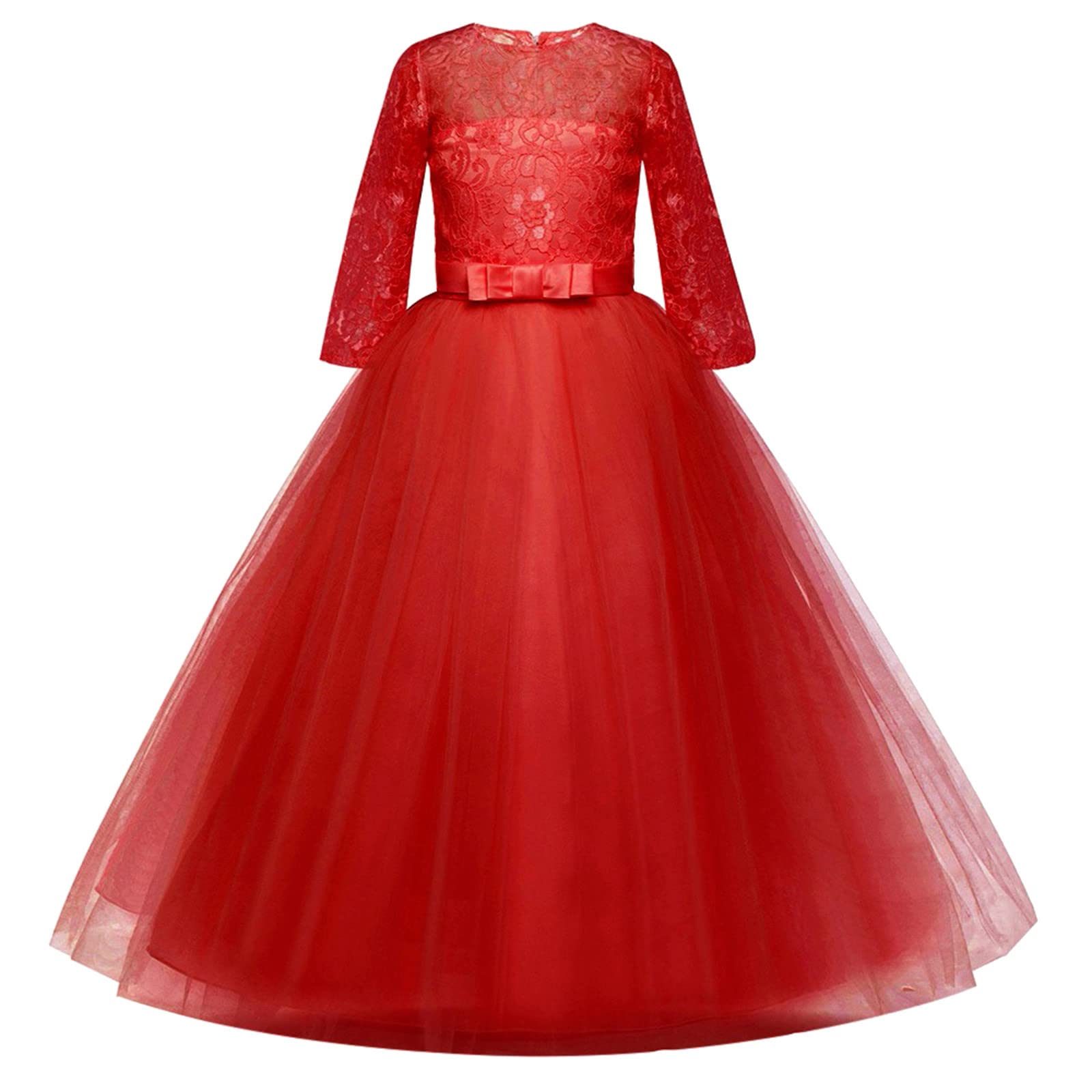 **Elegant Purple Tulle Princess Dress for Girls - Bridesmaid, Flower Girl, Pageant & Wedding Formal Gown (Red, 11-12 Years) - Perfect for Birthday Parties, Prom & Special Occasions**