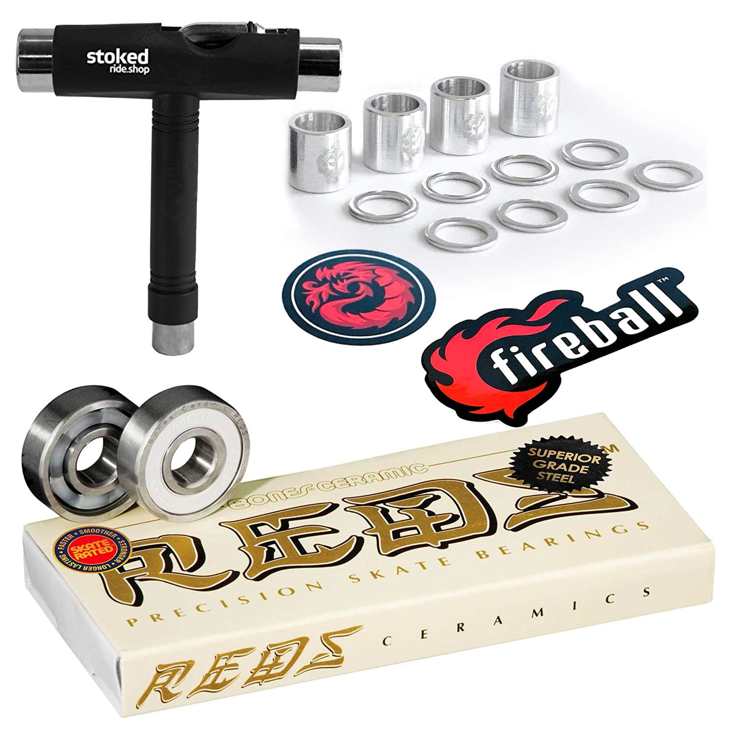 Bones Reds Skateboard Bearings 8-Pack - High Speed Precision Bearings for Skateboards, Longboards, Scooters & Fidget Spinners - Perfect for Street Skating, Downhill & Tricks
