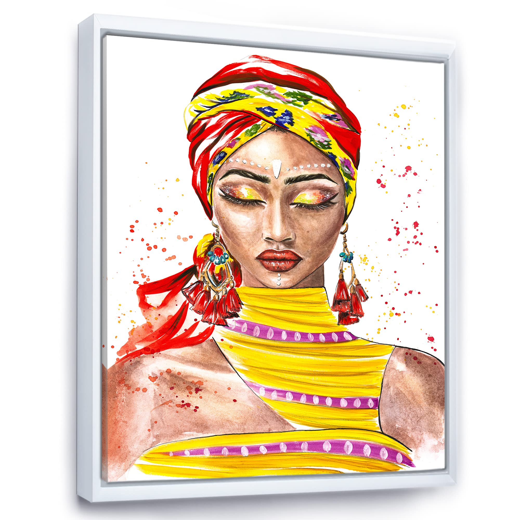 Vibrant African American Woman Portrait - Traditional Framed Canvas Wall Art Print for Living Room, Bedroom & Office Decor