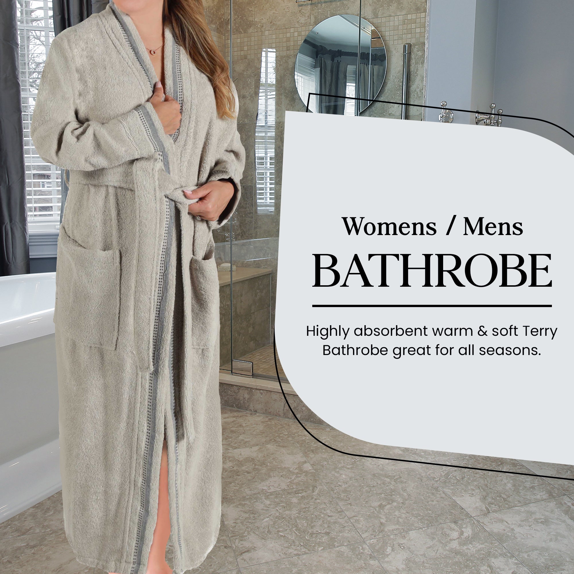 Unisex Cotton Terry Kimono Bathrobe with Embroidery - Soft & Absorbent for Spa, Beach & Home Relaxation