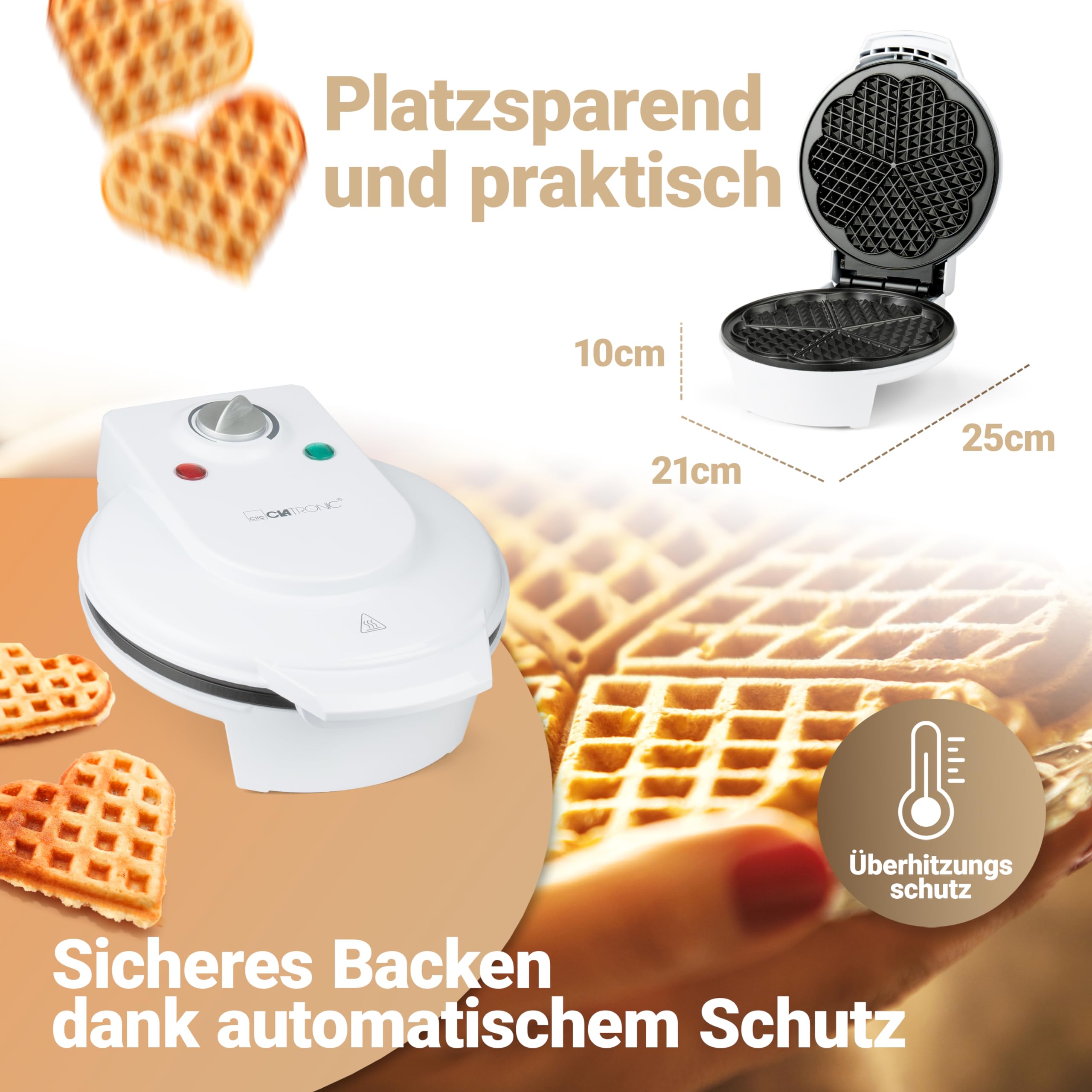 Clatronic WA 3491 Waffle Maker - 4-Slice Belgian Waffle Iron with Adjustable Temperature, Non-Stick Plates & Indicator Light - Perfect for Breakfast, Brunch & Family Gatherings