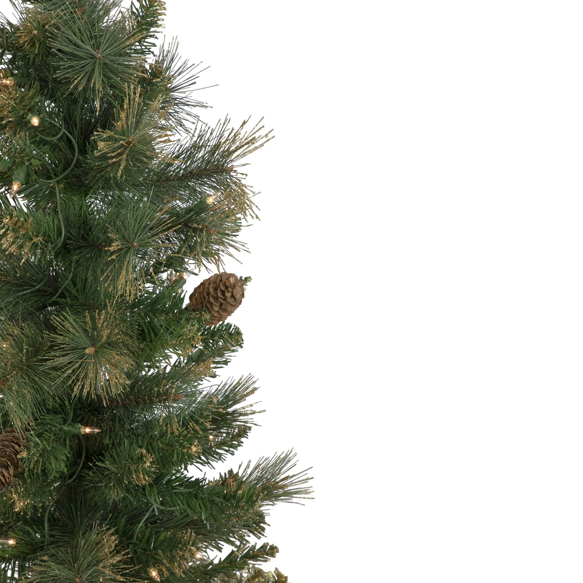 7ft Pre-Lit Yorkshire Pine Pencil Artificial Christmas Tree with Clear Lights - Slim Green Holiday Decor for Small Spaces, Apartments & Office Decorations